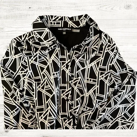 Never been worn! KARL LAGERFELD PARIS Shirtdress with Abstract Print - Sz 4 Wrap - Picture 2 of 5